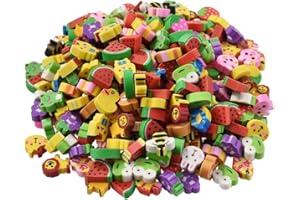 KUNFOWL 300Pcs Mini Novelty Erasers, Cute Fruit Erasers and Animal Erasers, Fun for Kids Party Favors School Supplies, Kawaii Erasers for Student Prize Reward