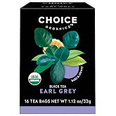 Choice Organics Earl Grey Tea, 16 Tea Bags (6 Pack) | Fair Trade Compostable Organic Tea Bags, Caffeinated for a Bright Smooth Everyday Flavor, Vegan, Gluten-free