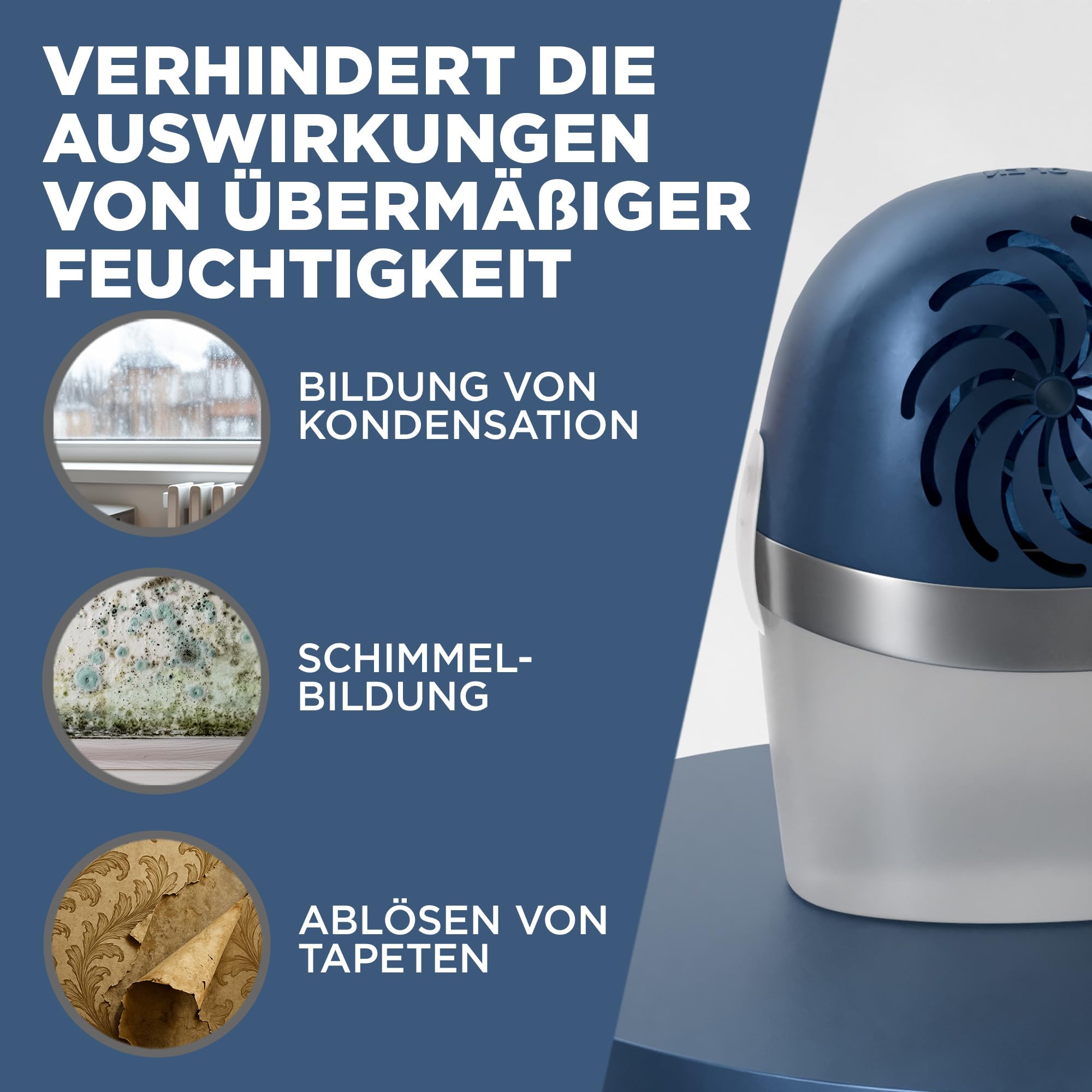 Pattex AERO 360º Luftentfeuchter, ultra-absorbierender Raumentfeuchter, hilft Kondenswasser, Schimmel- und Modergeruch zu vermeiden, nachfüllbarer Raumluftentfeuchter, 1 Gerät inkl. 1 Nachfülltab 450g 7