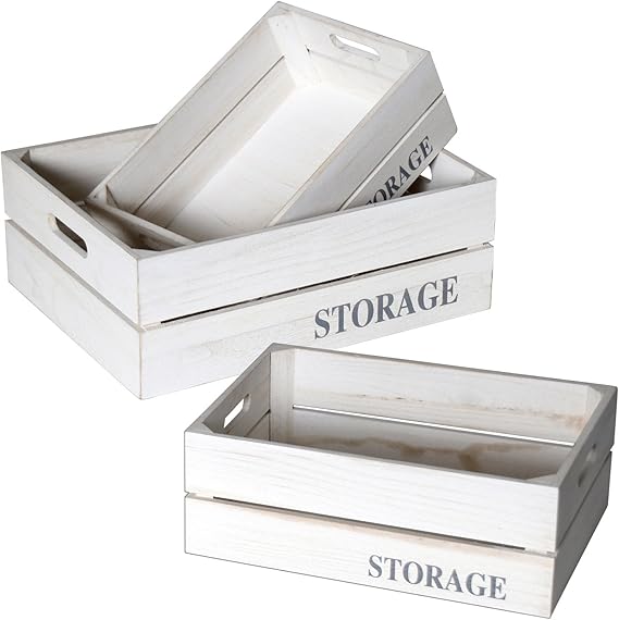 Pide X esa Boca Storage Set de Cajas, Madera, Blanco, 30x40x15 cm: Amazon.es: Hogar