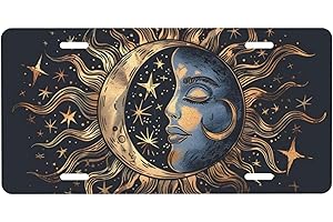CEMFYZOCH Front License Plate for Car Designs Galaxy Black Sun Moon Stainless License Plate Cover Holder for Men Women Metal Aluminum Decorative Accessory Vanity Tag Standard 6 X 12 Inch (4 Holes)