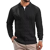Epoleatries Mens Polo Sweaters Quarter Zip Long Sleeve Knit Polos Lightweight Casual Pullover Sweater