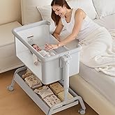 3-in-1 Baby Bassinet, Rocking Bassinet, Bedside Bassinet for Baby, Stable and Secure Bassinet Bedside Sleeper for Newborn & Infant, 6 Height Adjustable with Wheels, Mattress & Breathable Mesh | Rocking bassinet, 6 Adjustable Heights, Incline bassinet, Storage Basket, Smooth-Rolling Wheel, Comfy Mattress