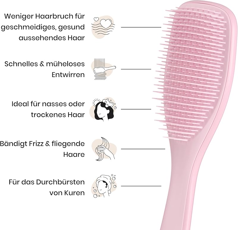 Ultimate Detangler Haarbürste – Für Nasses & Trockenes Haar – Entwirrungsbürste für Alle Haartypen – Zweistufige Borsten Reduzieren Haarbruch & Entfernen Knoten – Millennial Rosa — Foto 5 von 8