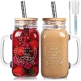 2 Pack 24Oz Mason jar cups with lids and straws, Mason Jars with Handle, Mason Jar Drinking Glasses with Lid and Straw, Mason Jar Mugs