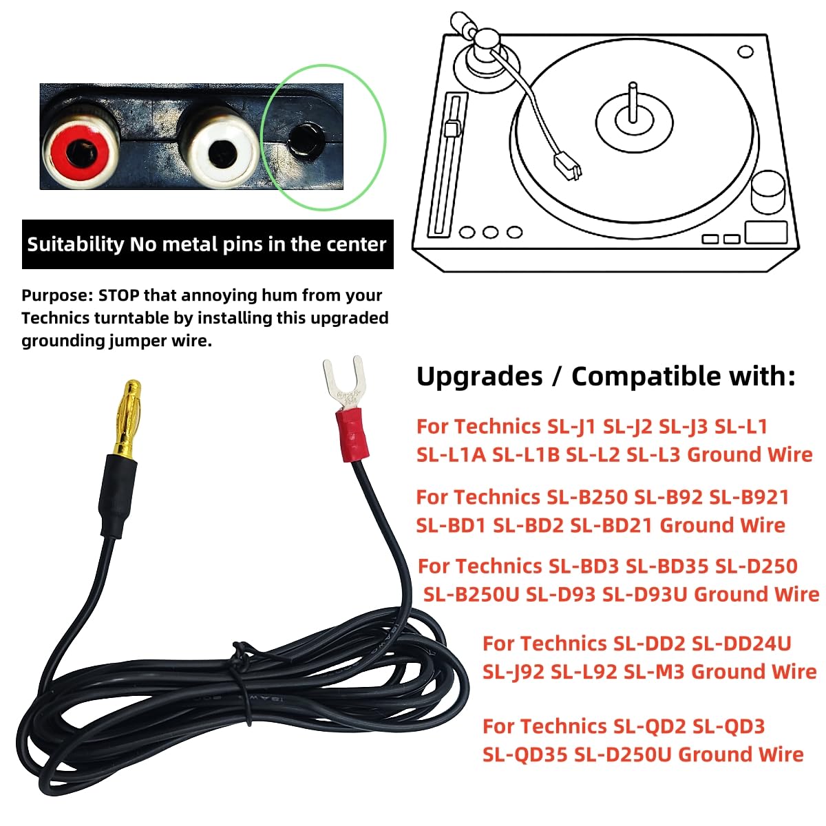Komitasui Phonograph Turntable Ground Wire for Technics SL-B92 B250 SL-J1 J2 J3 SL-L3 SL-10 Magnetic Cartridge Turntables, 5-ft Technic