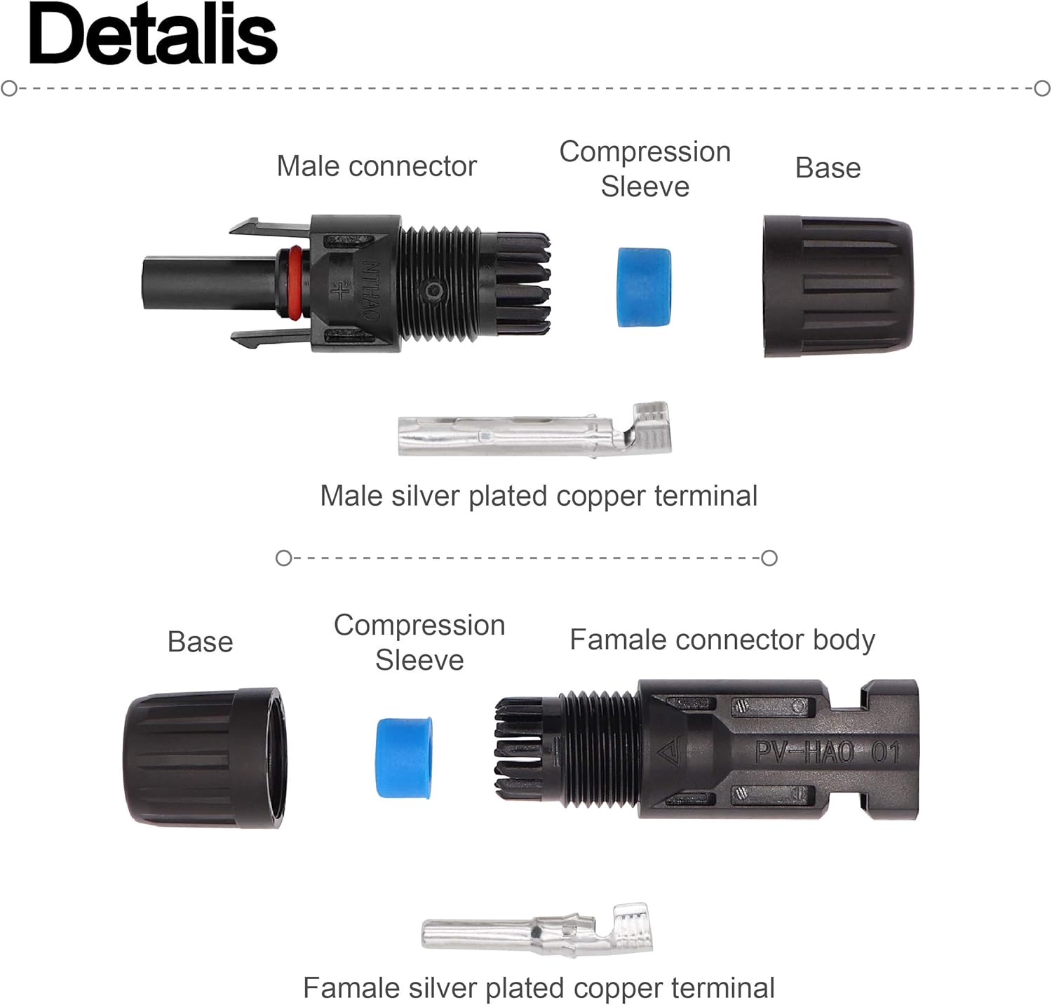 Ruikarhop 5 Pair Solar Connectors Solar Panel Cable Connectors MC-4 Male/Female IP67 Solar Connectors: Garden & Outdoor