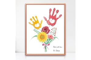 Y_BONG Mothers Day Gifts for Mom - Framed Flower Handprint Art Craft - 12''X16'' Rose Gold Birthday Gift from Daughter Son Kids