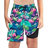 MaciRept Boys Swim Trunks Bathing Suit Swim Shorts for Boys Swimming Trunks with Boxer Brief Liner Swimsuit Board Shorts