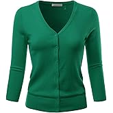EIMIN Women's 3/4 Sleeve V-Neck Button Down Stretch Knit Cardigan Sweater (S-3X)