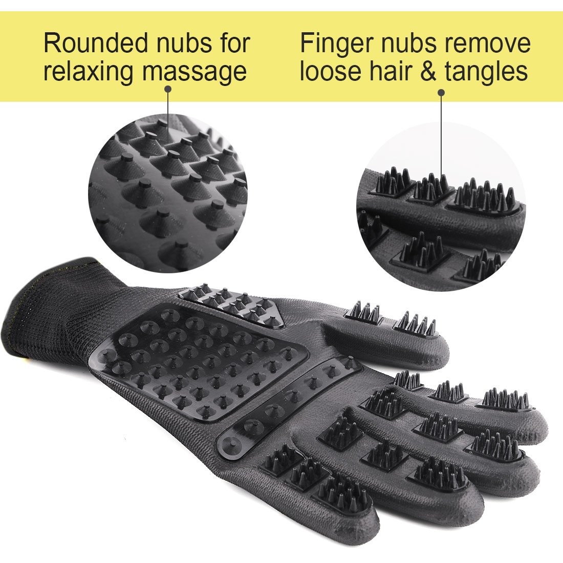 ACTOPP Pet Grooming Gloves Hair Remover Deshedding Massaging Bathing Tool Glove Brush Effective for Long and Short Hair Dogs, Hats, Horses, One pair 23X12X1 CM (Black)
