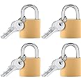 4 Pcs Small Keyed Padlocks with Keys, Pad Locks,Solid Brass Padlock with Key, Lockers Locks with Same Keys for Toolbox, Sheds, Storage Unit, Gym, Fence, Lockers Padlocks