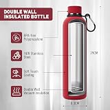 Exllena 1L Insulated Water Bottle with Clip Red Stainless Steel BPA Free view 3