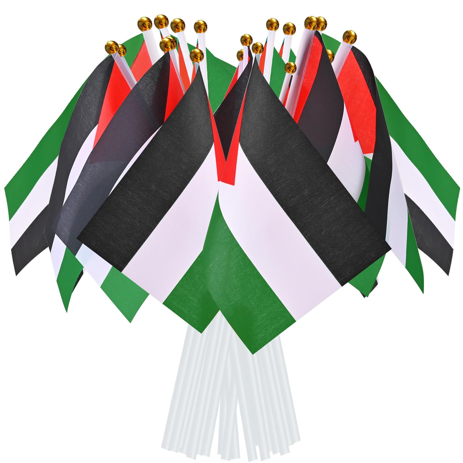 AhfuLife 30pcs Palestine Flags on Sticks for Party Decorations, 14 x 21cm Hand Held Palestinian Small Flags with 30cm White Pole for National Party Festival Celebration Home Indoor Outdoor Decoration — image 1