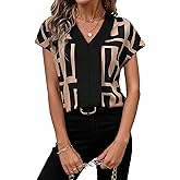 Floerns Women's Tropical Print Short Sleeve Round Neck Blouse Top
