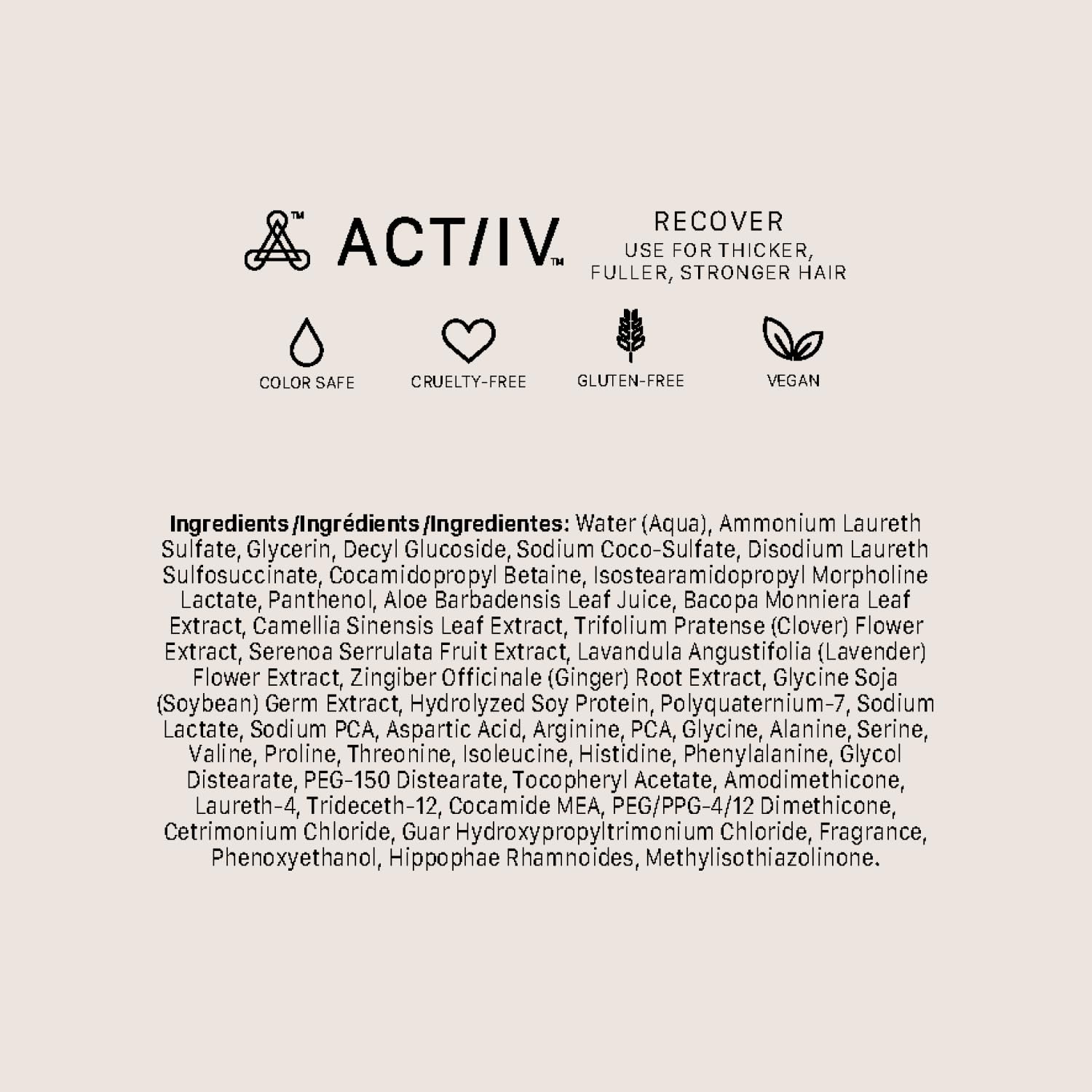 ACTIIV Recover Thickening Shampoo Treatment For Men | Supports the Appearance of Fuller, Healthier-Looking Hair, Supports Scalp Health, Plant-Based, Color-Safe, Vegan,All Hair Types