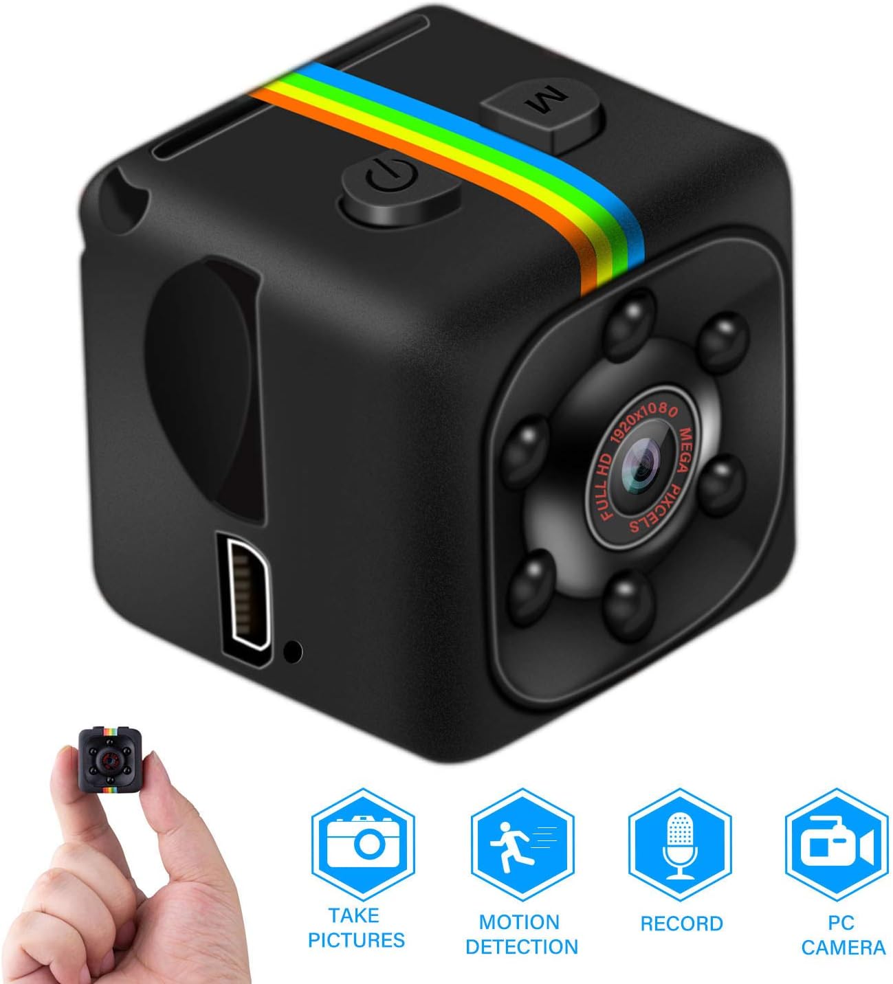 Mini Camera, Full HD 1080P Portable Small Security Camera, Micro Nanny Cam with Motion Detection and Infrared Night Vision, Compact Security Camera for Indoor and Outdoor