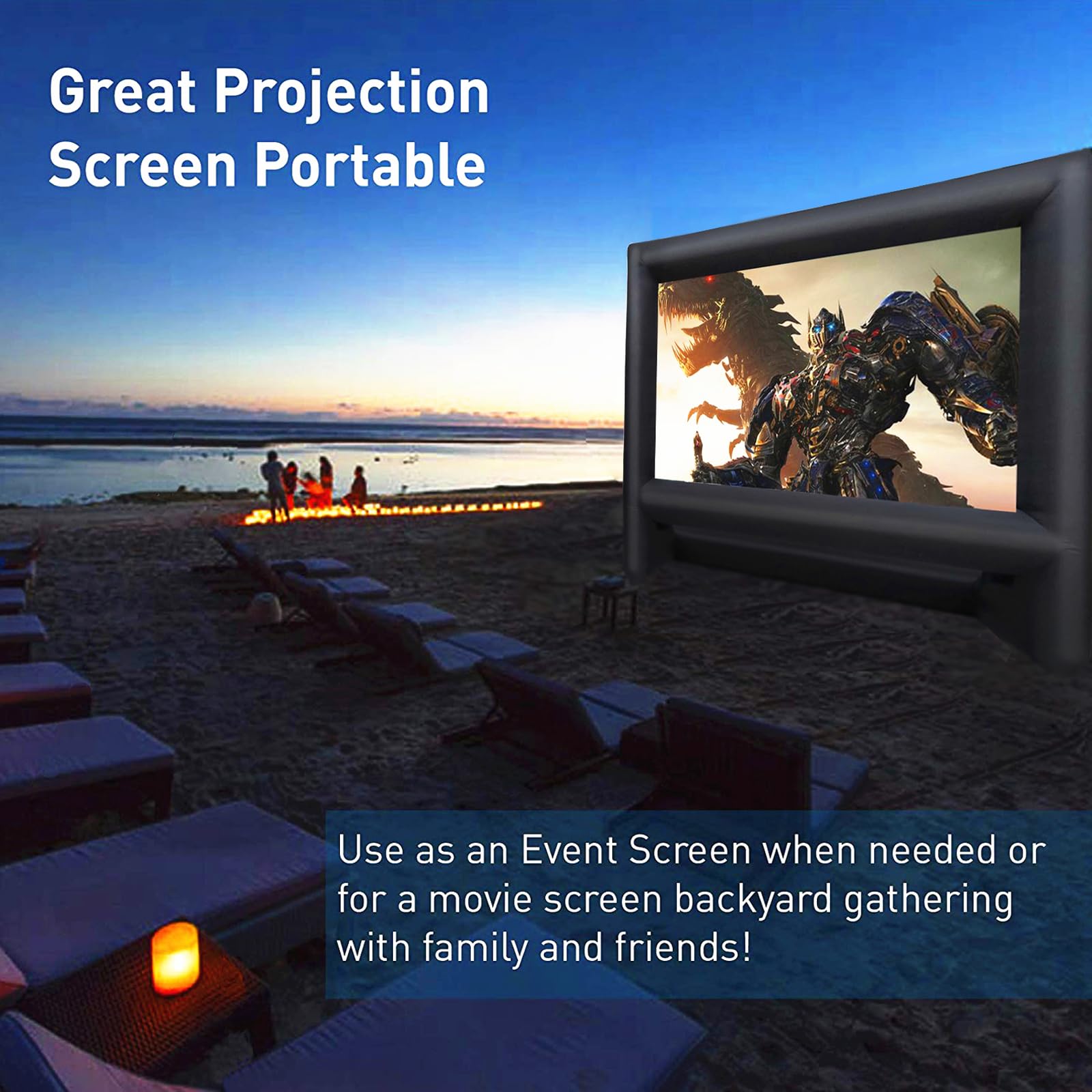 GYUEM 21 feet Inflatable Outdoor Projector Movie Screen - Blow Up Screen for TV & Movies with Blower Portable Projection Screen for Home Theater Outdoor Indoor Support Front & Rear Projection