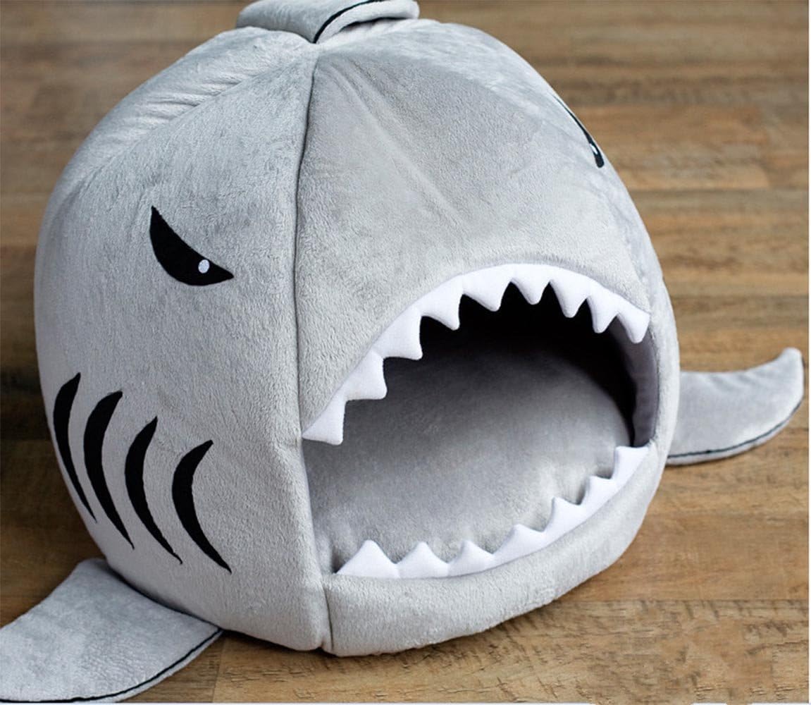 Patty Both Shark Pet House with Removable Bed Cushion Mat for Dogs and Cats