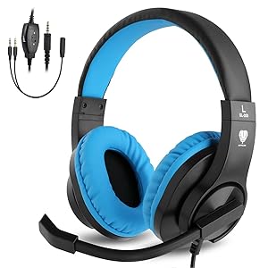 BlueFire 3.5mm PS4 Gaming Headset Bass Stereo Over-Ear Gaming Headphone with Microphone and Volume Control Compatible with PS4, New Xbox One, Xbox One S, Xbox One X, Nintendo Switch, PC（Blue）