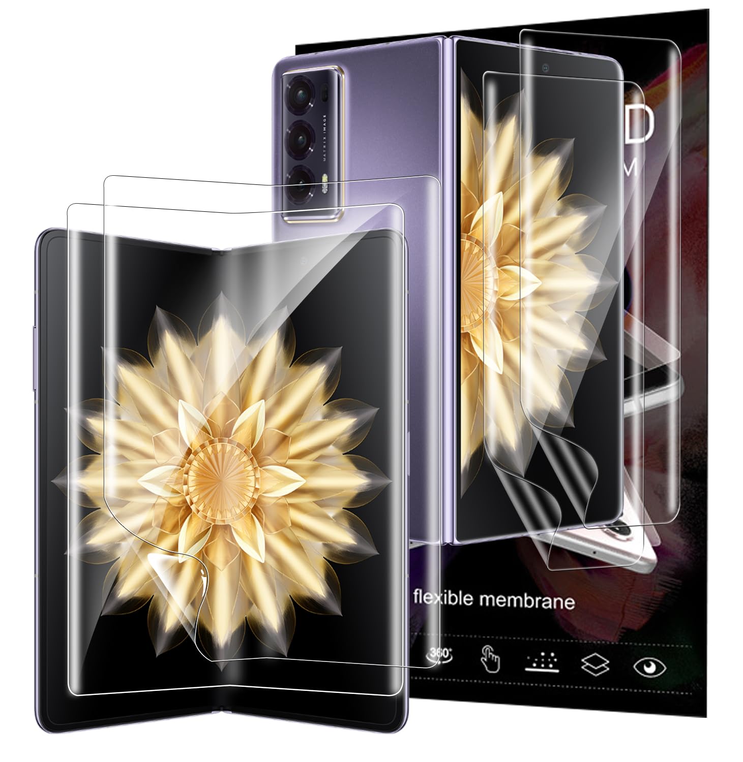 KZIOACSH Screen Protector for Honor Magic V2/Magic V3, [2+2Pack] [Case Friendly] Full Coverage Soft TPU HD Shatterproof Film Anti-Fingerprint Anti-Scratch Screen Cover with Installation Tool