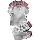 Jolyshlid Girls 6 Pieces Knit Outfits Short Sleeve Tee Tops and Pants Clothing Set 4-12Y