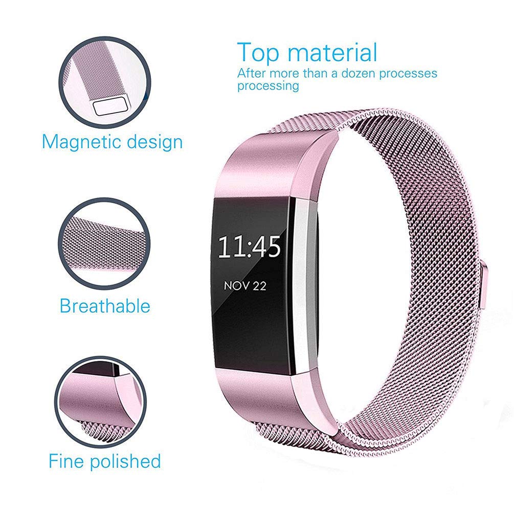 IOQSOF For Fitbit Charge 2 Bands, Milanese Loop Stainless Steel Bracelet Smart Watch Strap Newest Style Replacement Wristband for Fitbit Charge 2 Women and Men Large Small