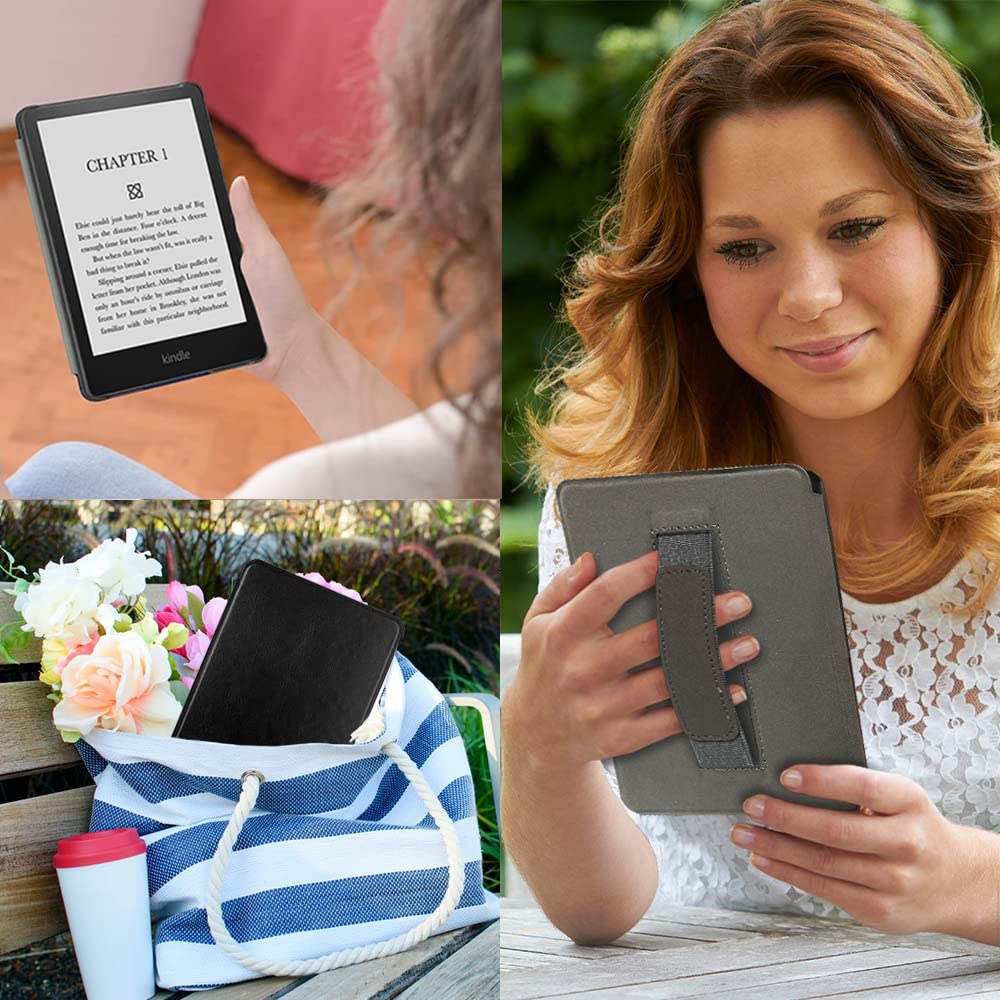 SCSVPN Case for 6.8'' Kindle Paperwhite (11th Generation-2021) and Kindle Paperwhite Signature Edition, Slim PU Leather Shell Cover with Hand Strap, Auto Wake/Sleep for Kindle Paperwhite 2021, Black