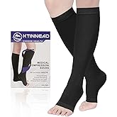 Ktinnead Compression Socks for Women and men 20-30 mmhg, Knee High Graduated Compression Stockings, Opaque, Open Toe, Unisex, Black, XX-Large