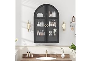 AIUUCS Medicine Cabinet with Tempered Glass Door, Arched Bathroom Wall Cabinet with Adjustable Shelf, for Kitchen, Living Room, Entryway, Laundry Room, Apartment, Office, Small Space, Black
