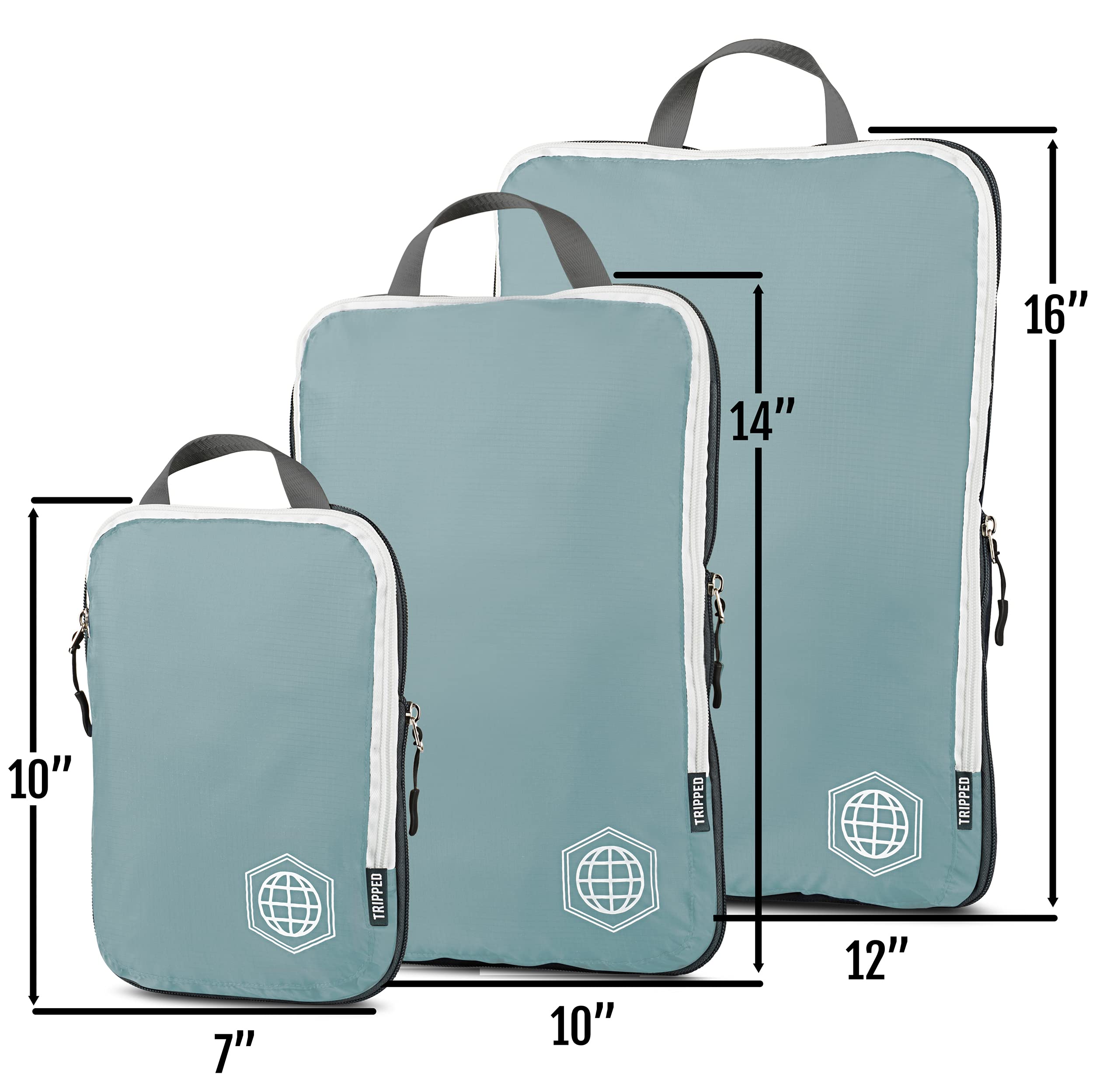 Large Compression Packing Cubes for Travel-Packing Cube Luggage Organizers 7 Piece Set for Checked Luggage-Ultralight, Expandable/Compression Bags by TRIPPED Travel Gear (DustyTeal/White)