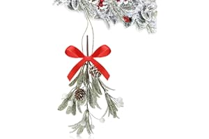 Giegxin 1 Piece Christmas Artificial Mistletoe Ornament with Red Bow Christmas Hanging Mistletoe Decoration Bouquet Floral Natural Pine Cones Holiday Decoration Ornament Bouquet (Classic Style)