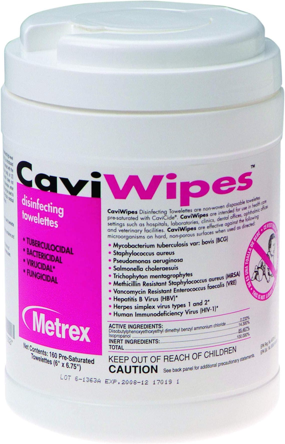 Metrex Research Caviwipes Presaturated Wipes, Map131100, 1 Pound