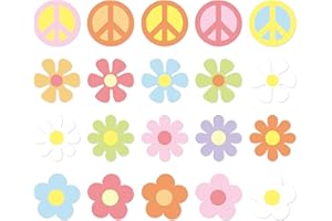 ANGOLIO Groovy Hippie Paper Cut - 20P Groovy Retro Paper Cut Party Wall Collage Aesthetic Set for Teen Girls Flowers Peace Sign Cards Vintage Cut-Outs as Banner Boho Birthday Room Art Window Decor