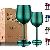 UNISWEET Stainless Steel Wine Glasses Set of 2, 18 oz Unbreakable Green Wine Glass Unique Metal Wine Goblets for Outdoor Capming and Pool Gift for Wine Lovers