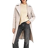 OTU Vibe Women's Long Notch Lapel Coat, Double-Breasted Peacoat, Casual Classic Fall Winter Overcoat