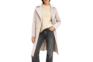 OTU Vibe Women's Long Notch Lapel Coat, Double-Breasted Peacoat, Casual Classic Fall Winter Overcoat