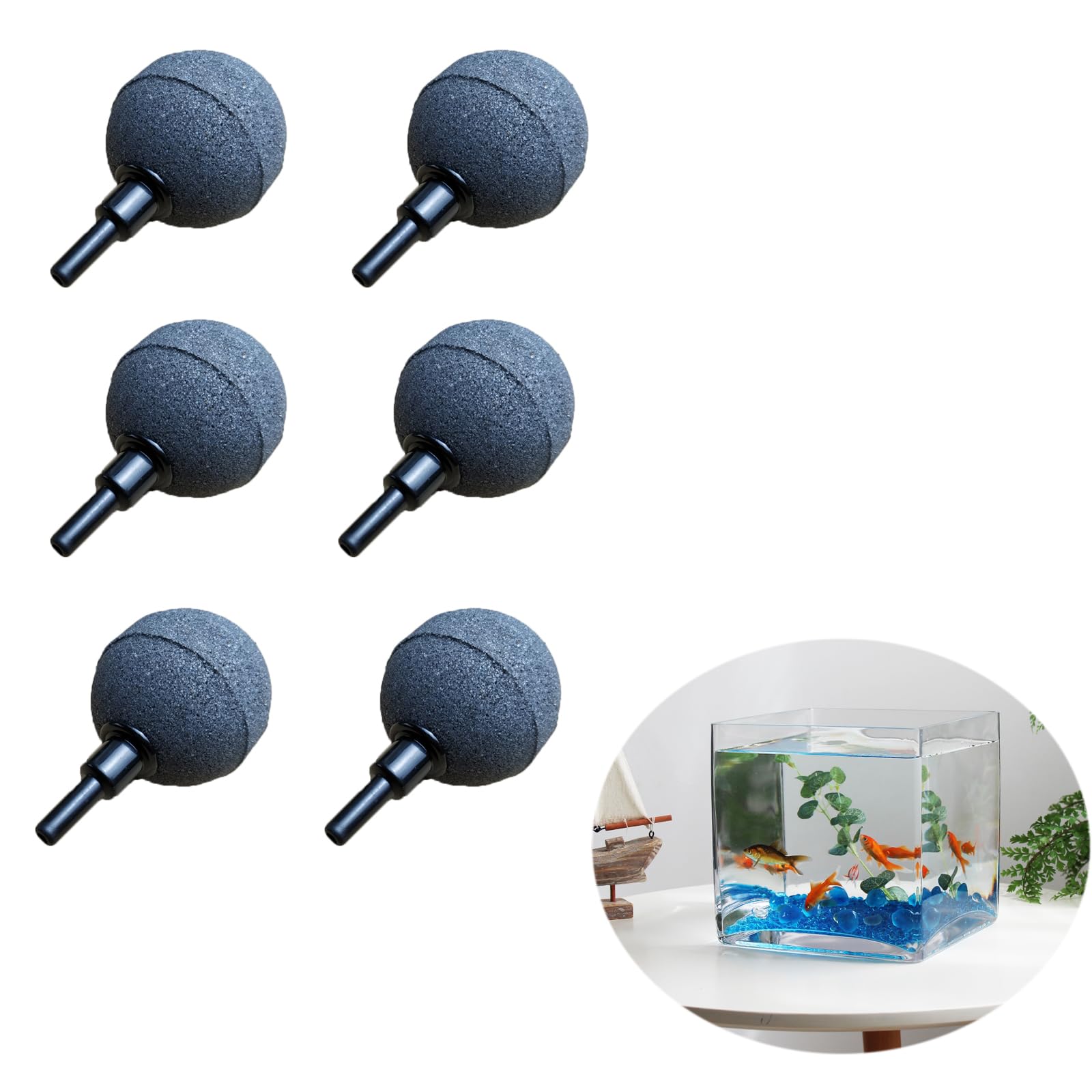 Eterspr Pack of 6 Aquarium Air Stone Ball, Aquarium Air Stone, 4 mm / 8 mm Hose, Connectable, for Ponds, Aquariums and Fish Tank