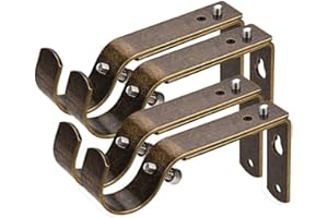 JUSHENGXMX Curtain Rod Bracket Set of 4, Antique Brass, Adjustable for 1 or 7/8 inch Rods, Wall Mount, Brass Frame