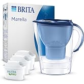 BRITA Marella Blue Water Filter Jug (2.4L) incl. 3 x Brita MAXTRA PRO All-in-1 Filters that Reduces Chlorine, Limescale and PFAS - Elegance and Functionality