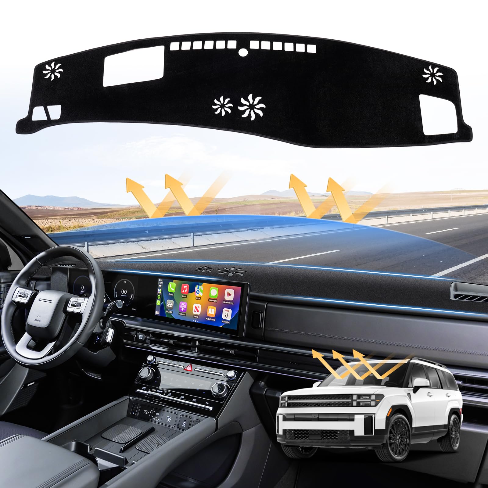 Photo 1 of Sunsdrew Dash Cover for 2024 2025 2026 Hyundai Santa Fe MX5 Dashboard Cover Mat for Santa Fe Accessories Sunshade Nonslip Mesh Protector No Glare(with HUD)