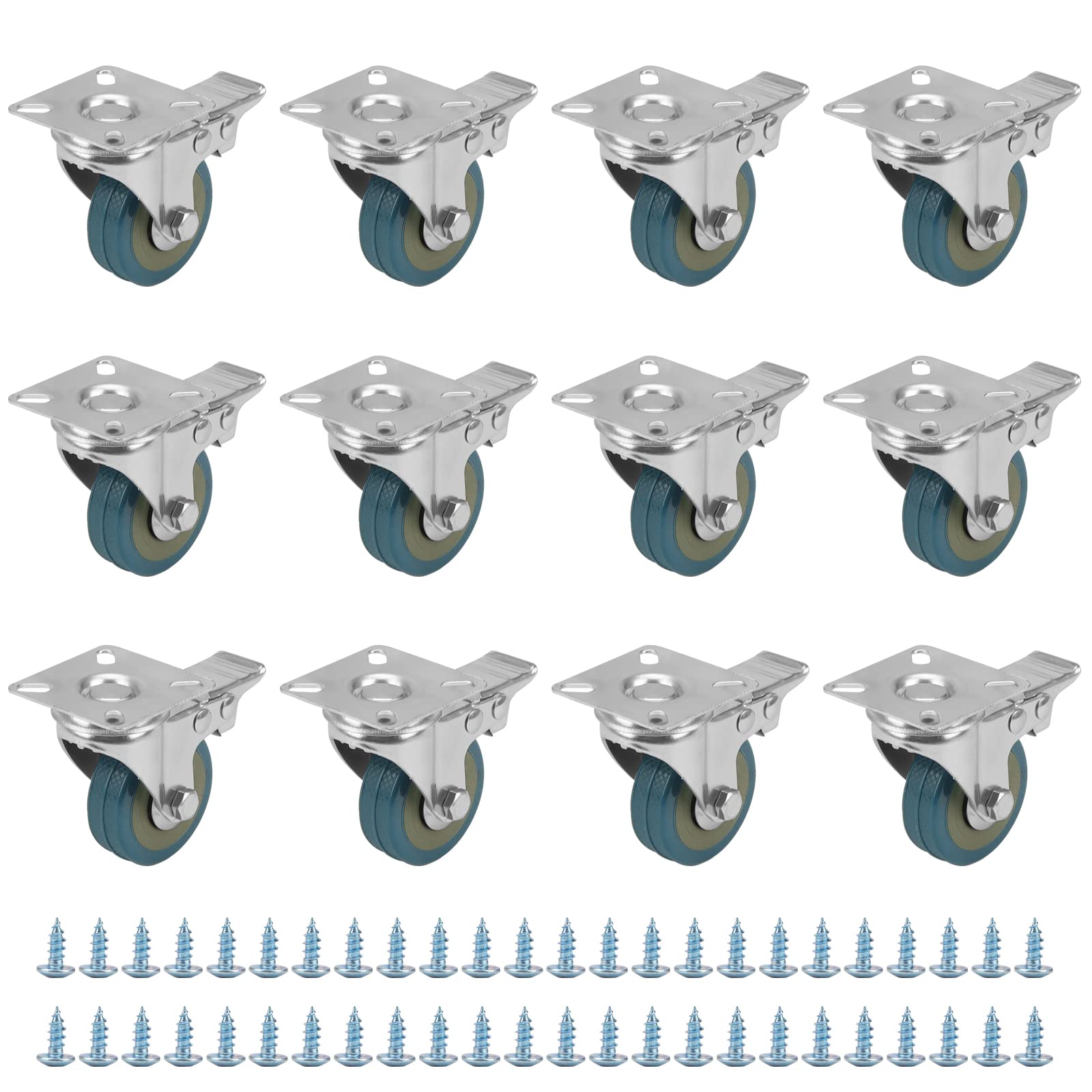 JAPCHET 12 PCS 50mm / 2 Inch Furniture Castor Wheels, Swivel Trolley Wheels with 48 Screws for Furniture