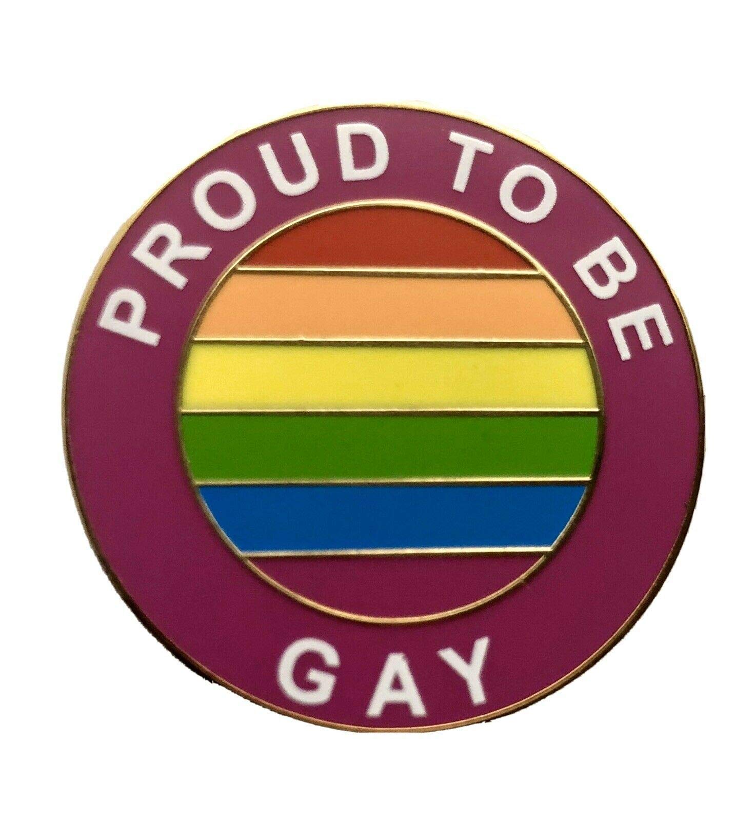 Tanto Badges Proud To Be Gay Enamel Pin Badge LGBT Rainbow 30mm Diameter