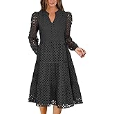 ANRABESS Womens Long Sleeve V Neck Midi Dresses Hollow Out Eyelet Casual Tiered 2025 Fall Beach Vacation Dress with Pockets