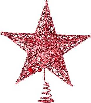 Stella Di Natale Con Perline.Hskb Puntale Per Albero Di Natale A Forma Di Stella In Metallo Glitterato Con Perline E Glitter Bianco Bianco Jj 123 Amazon It Valigeria