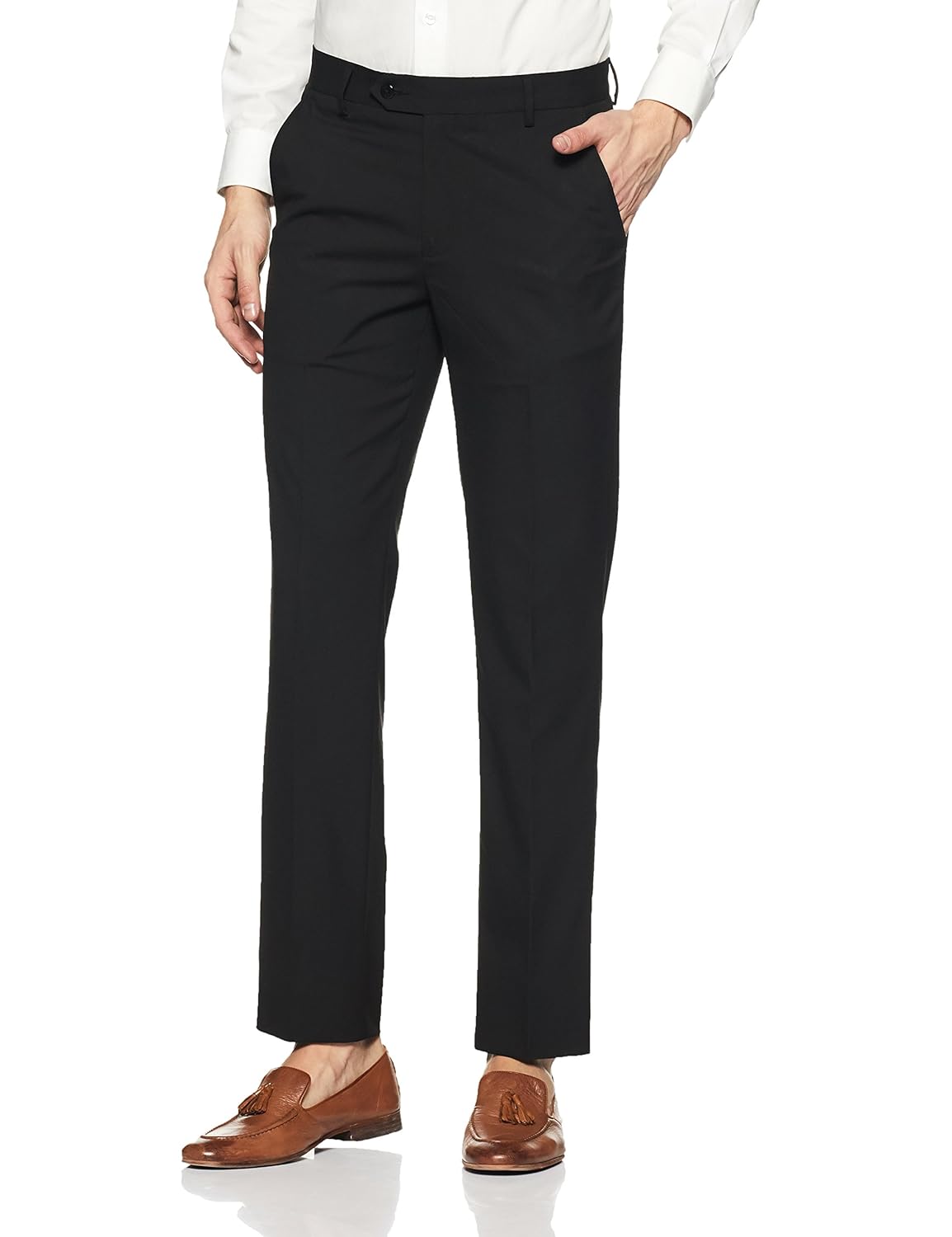 peter england men's slim fit formal trousers