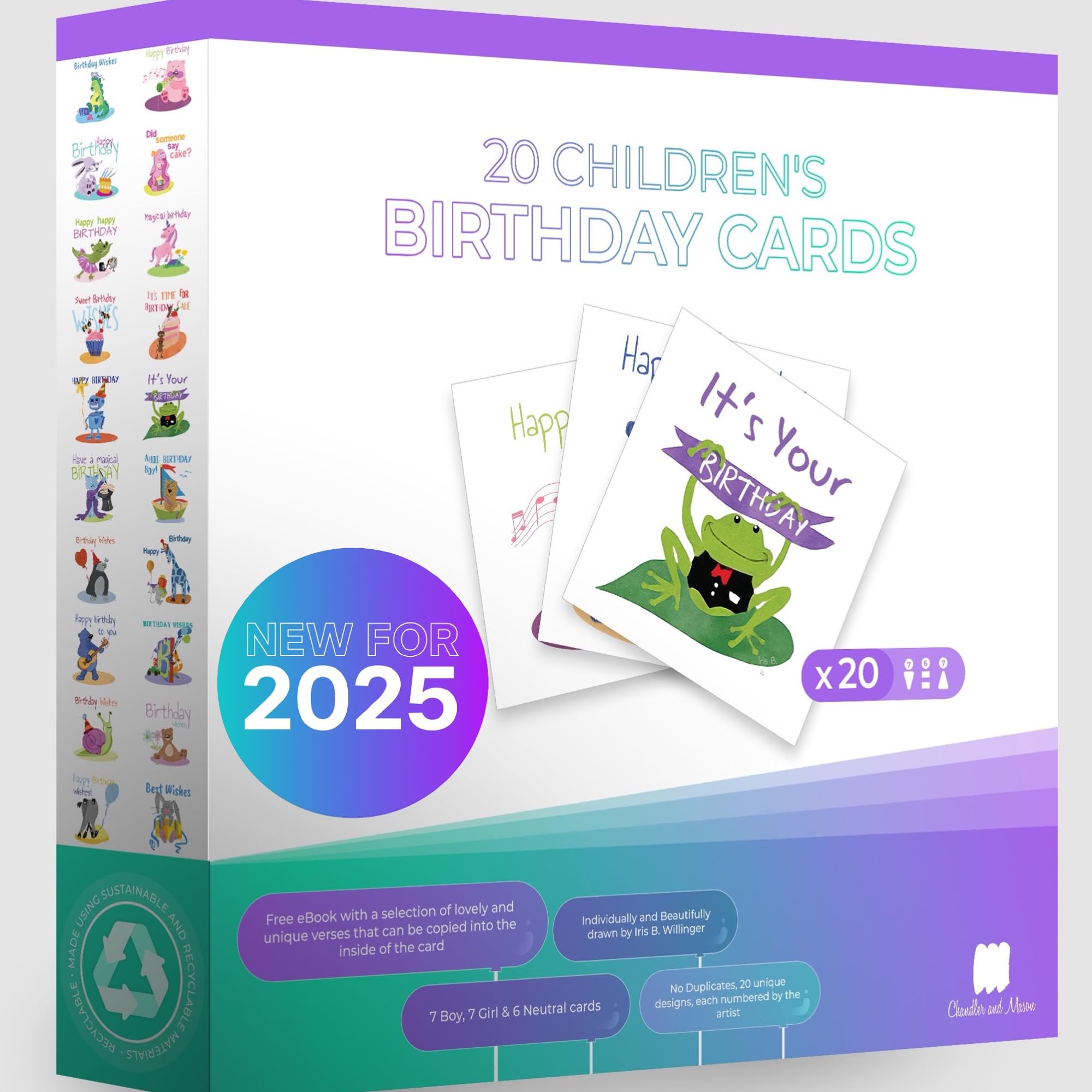 Delightfully Artistic Kids Birthday Cards Multipack – Children's Greeting Cards for Birthdays – Designed by Iris B. Willinger