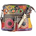 Segater® Women’s Multicolor Floral Crossbody Bag Cowhide Leather Handbag Colorful Purses Vintage Snake Pattern Shoulder Bag