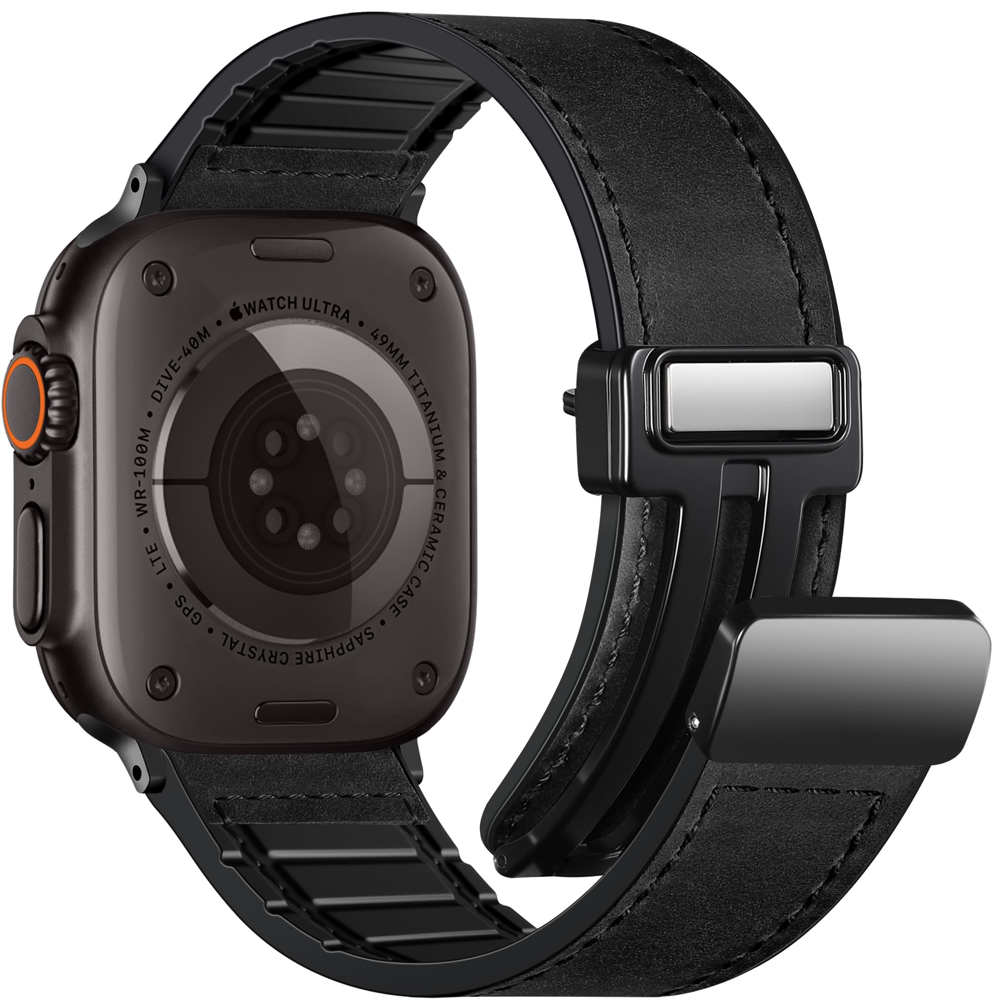 Charlam Magnetic Leather Bands Compatible with Apple Watch Bands 49mm 46mm 45mm 44mm 42mm 41mm 40mm 38mm Men Women,Genuine Leather Straps for iWatch Bands Ultra 3/2/1 SE Series 11 10 9 8 7 6 5 4 3 2 1