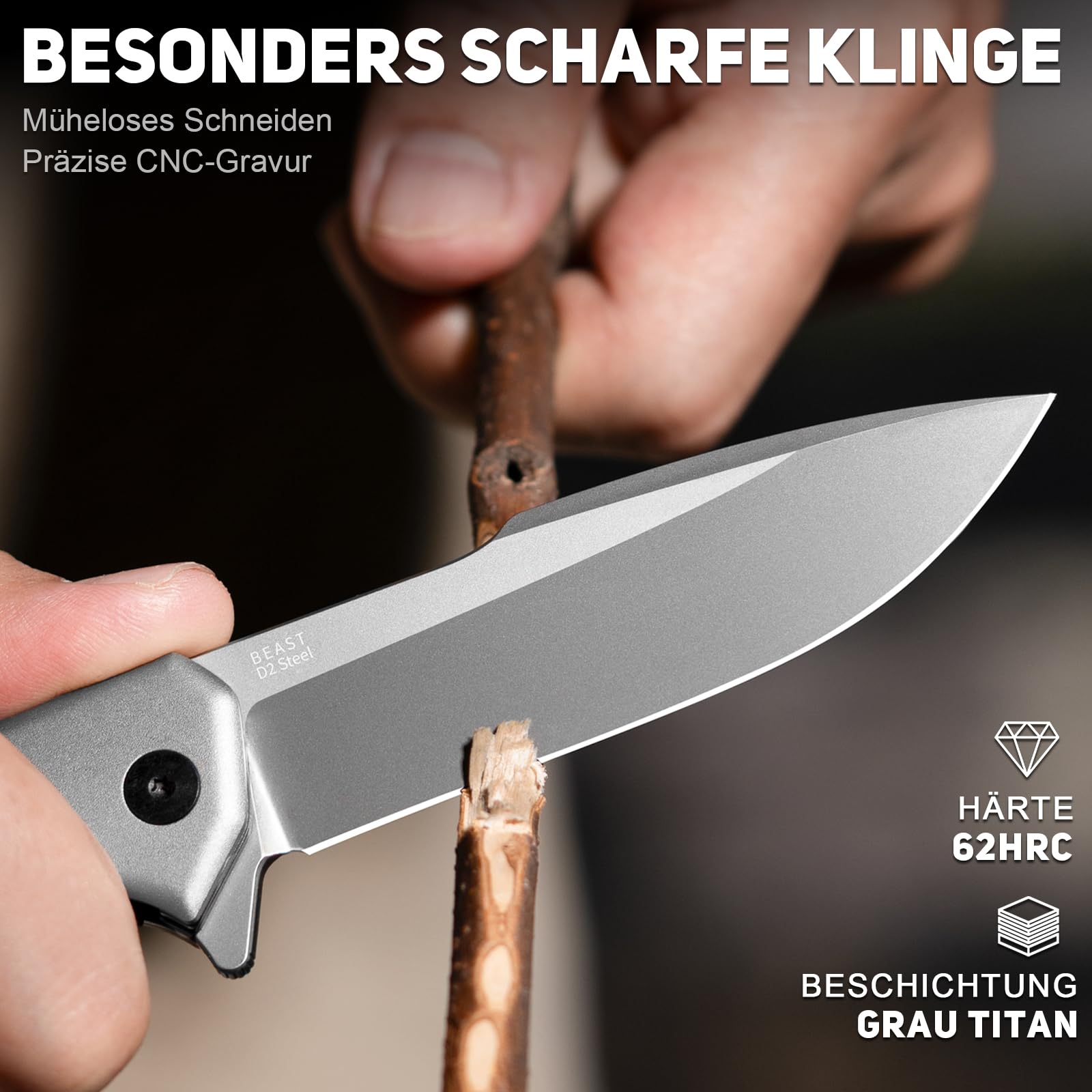 NedFoss BEAST Klappmesser, Klingenlänge 10cm aus D2 Stahl Taschenmesser mit G10 Griff, Einhandmesser mit Liner Lock & Kugellager, Outdoor Messer mit Clip, Survival Messer für Sammlung & Geschenk 2